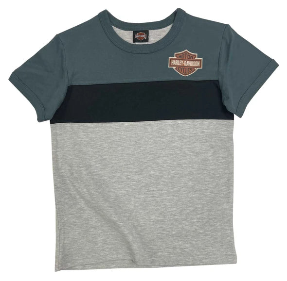 Harley-Davidson Little Boys' B&S Colorblocked Short Sleeve Ringer Tee - Gray