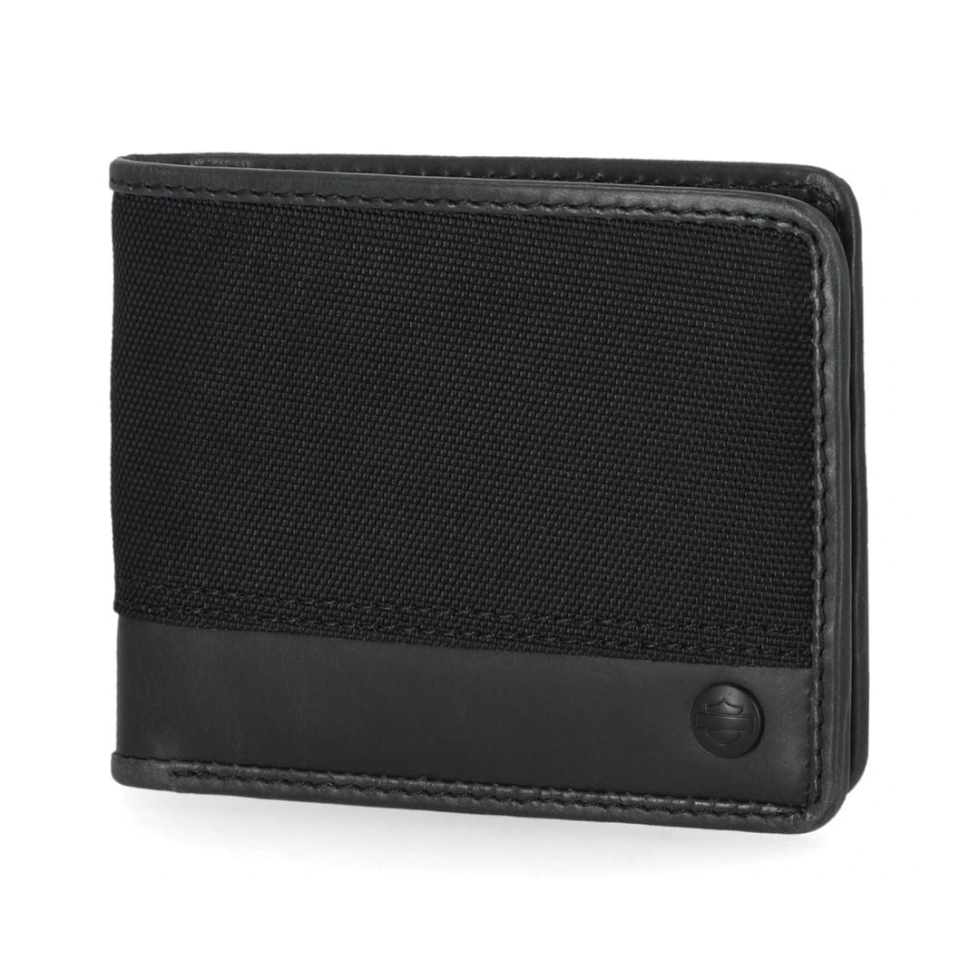 Harley-Davidson Men's Billfold Canvas & Leather Wallet - Black