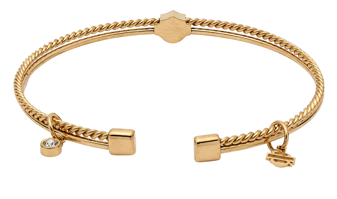 Harley-Davidson Women's Bar & Shield Charms Textured Cuff Bracelet - Gold