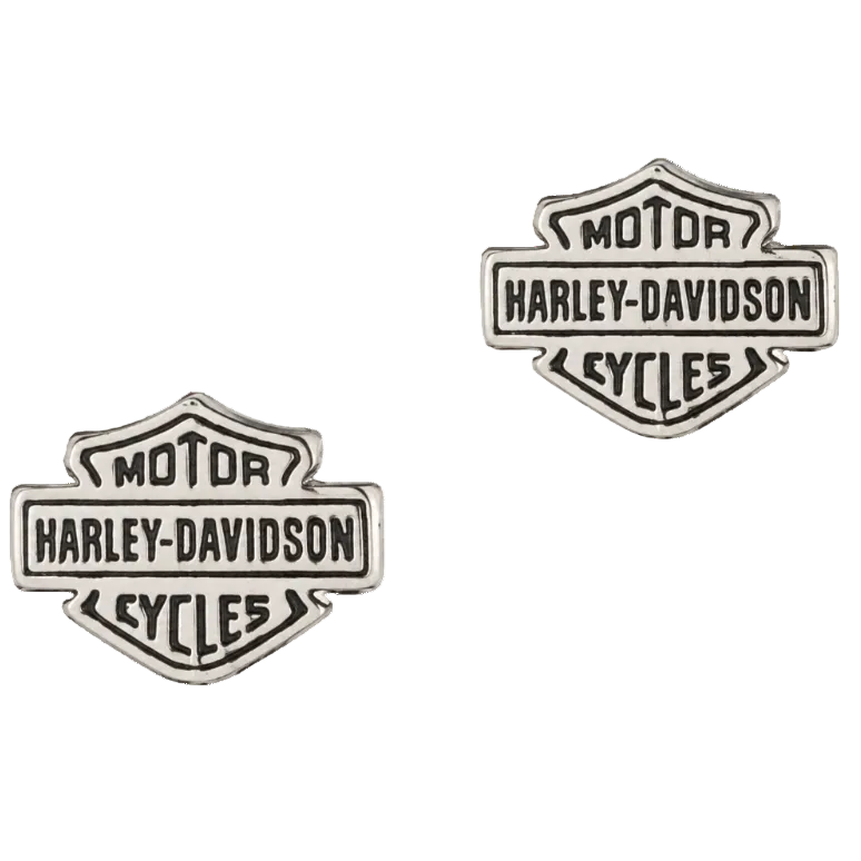 Harley-Davidson Women's 10mm Script Bar & Shield Logo Stud Earrings - Silver
