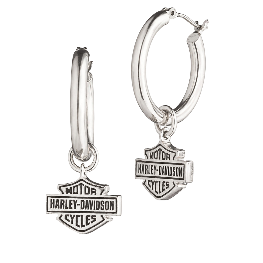 Harley-Davidson® Women's 20MM Bar & Shield Hoop Earrings - Silver