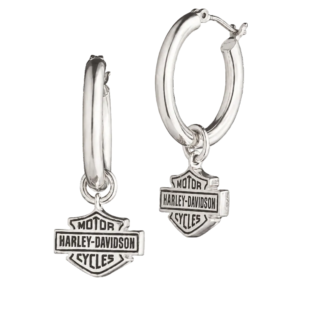 Harley-Davidson® Women's 20MM Bar & Shield Hoop Earrings - Silver