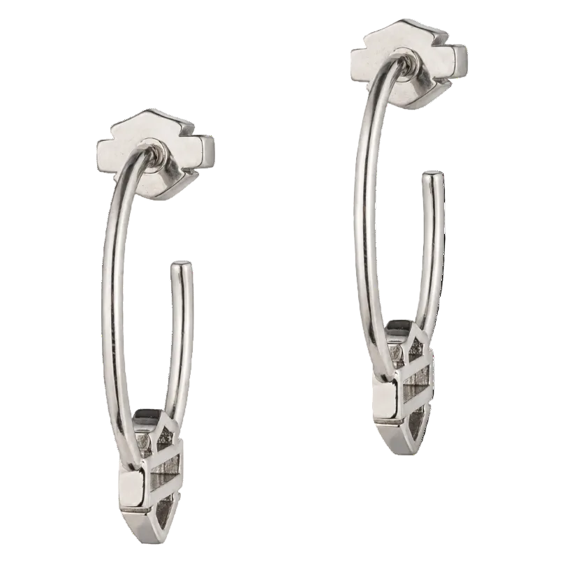 Harley-Davidson Women's 30mm Open Bar & Shield Hoop Earrings - Silver