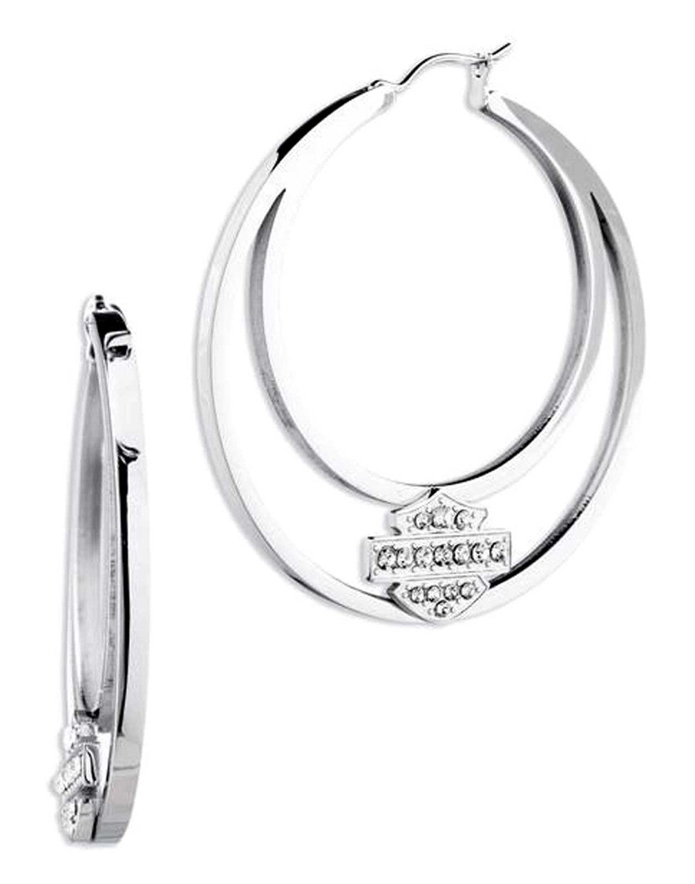 Harley-Davidson Women's Crystal B&S Large Hoop Earrings