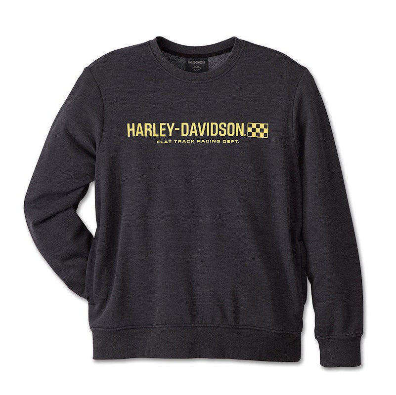 Black Harley-Davidson sweatshirt with yellow text on a white background