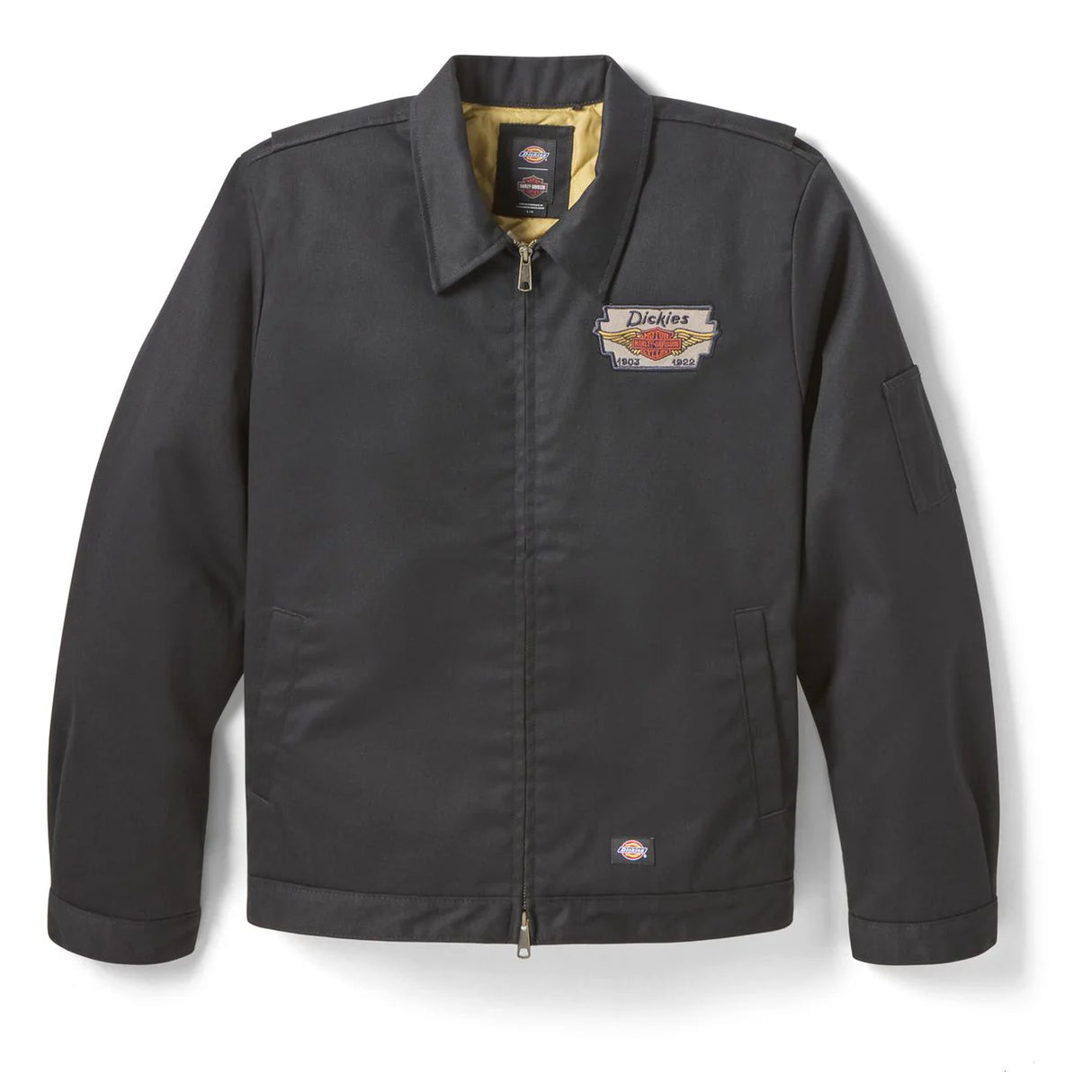 Black jacket with a Dickies logo on a white background