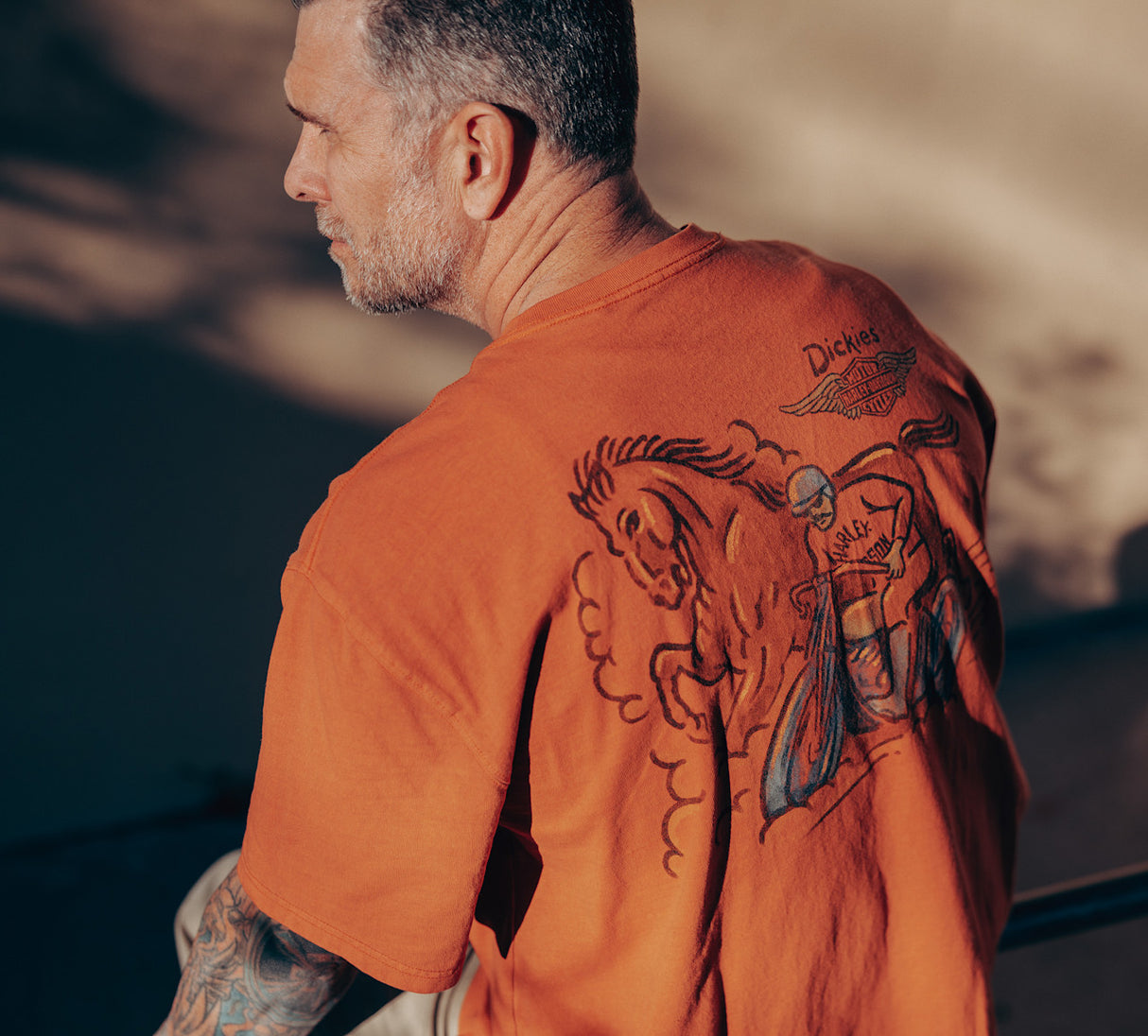 Dickies x H-D Men's Horsepower Heavyweight Pigment Dyed Tee - Vintage Orange