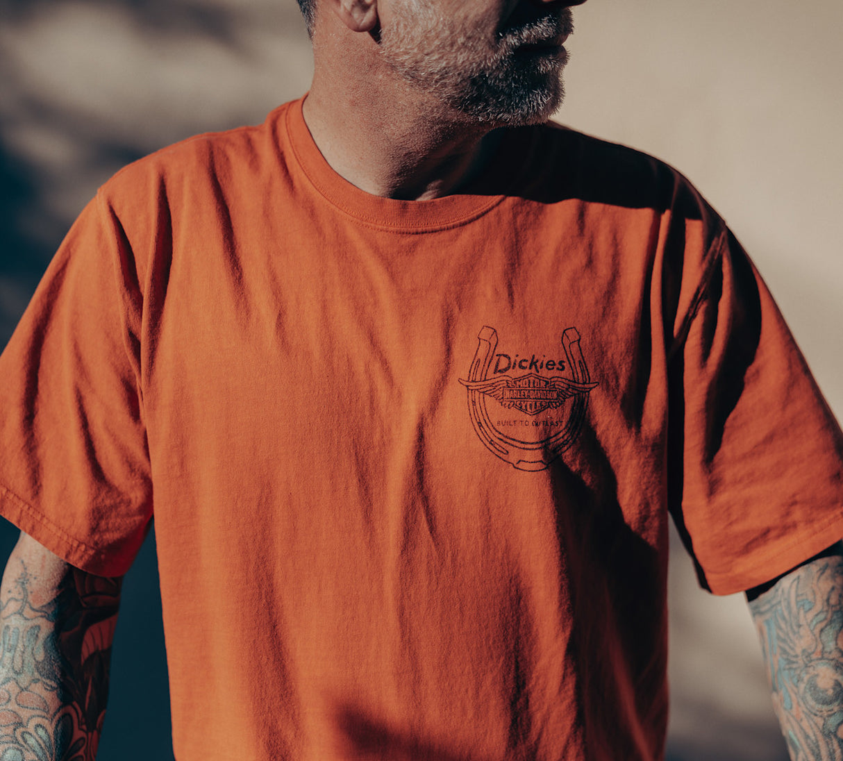 Dickies x H-D Men's Horsepower Heavyweight Pigment Dyed Tee - Vintage Orange
