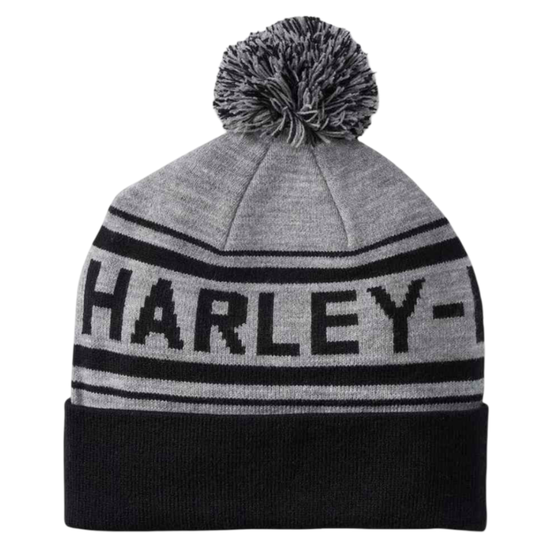 Harley-Davidson Men's Combustion Pom Knit Beanie Hat - Heather Grey