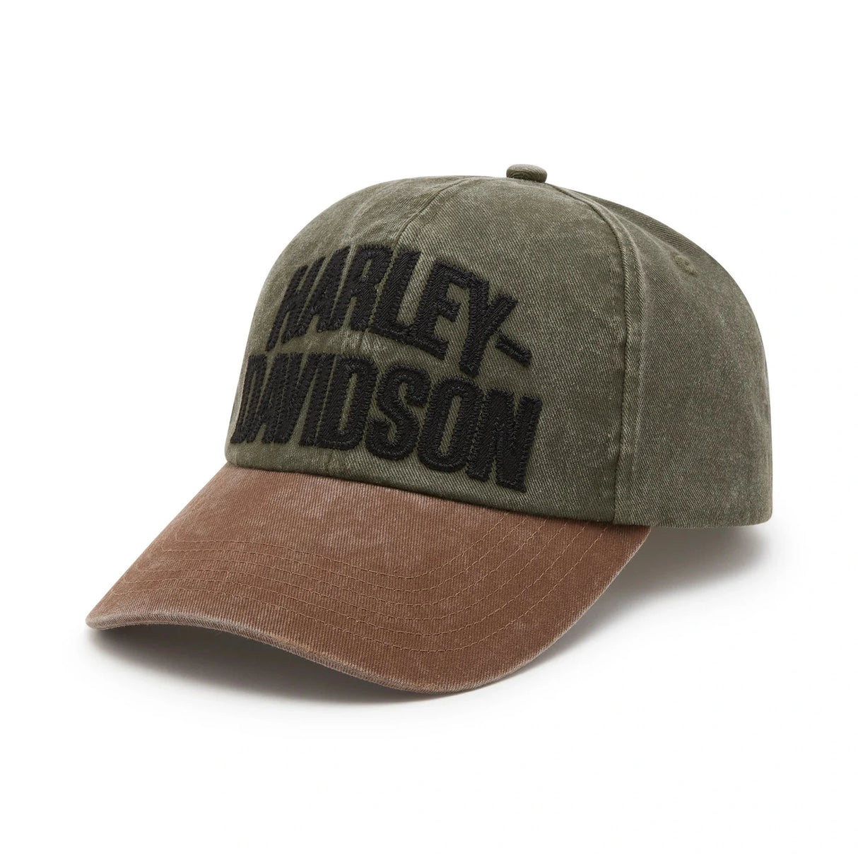 Harley-Davidson Arched Font Panhead Fitted Baseball Hat - Green & Dark Brown