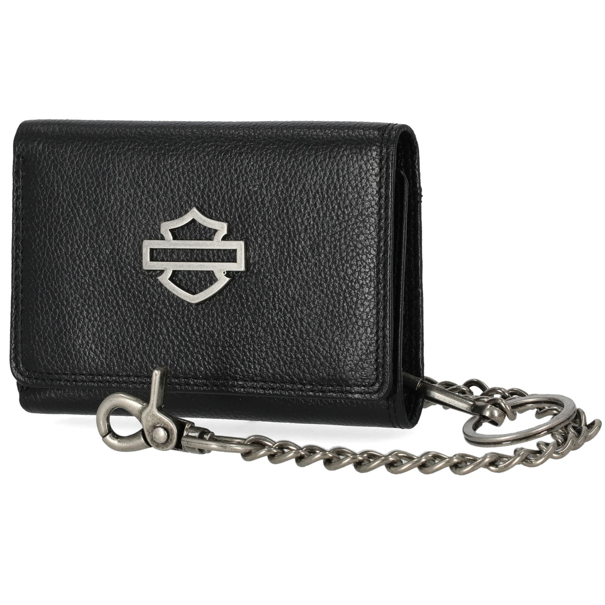 Harley-Davidson Men's Metal B&S Leather Tri-Fold Wallet w/ Chain