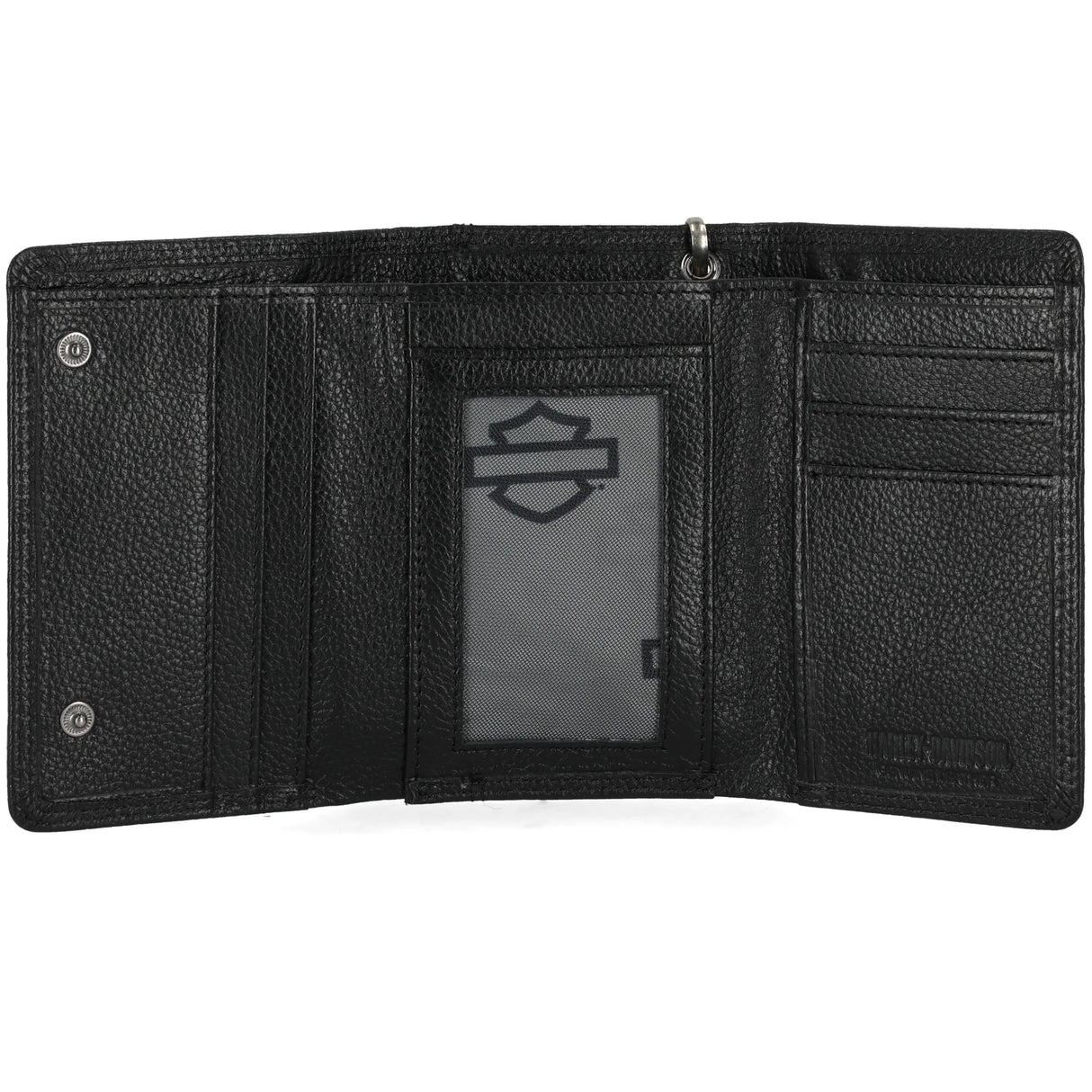 Harley-Davidson Men's Metal B&S Leather Tri-Fold Wallet w/ Chain
