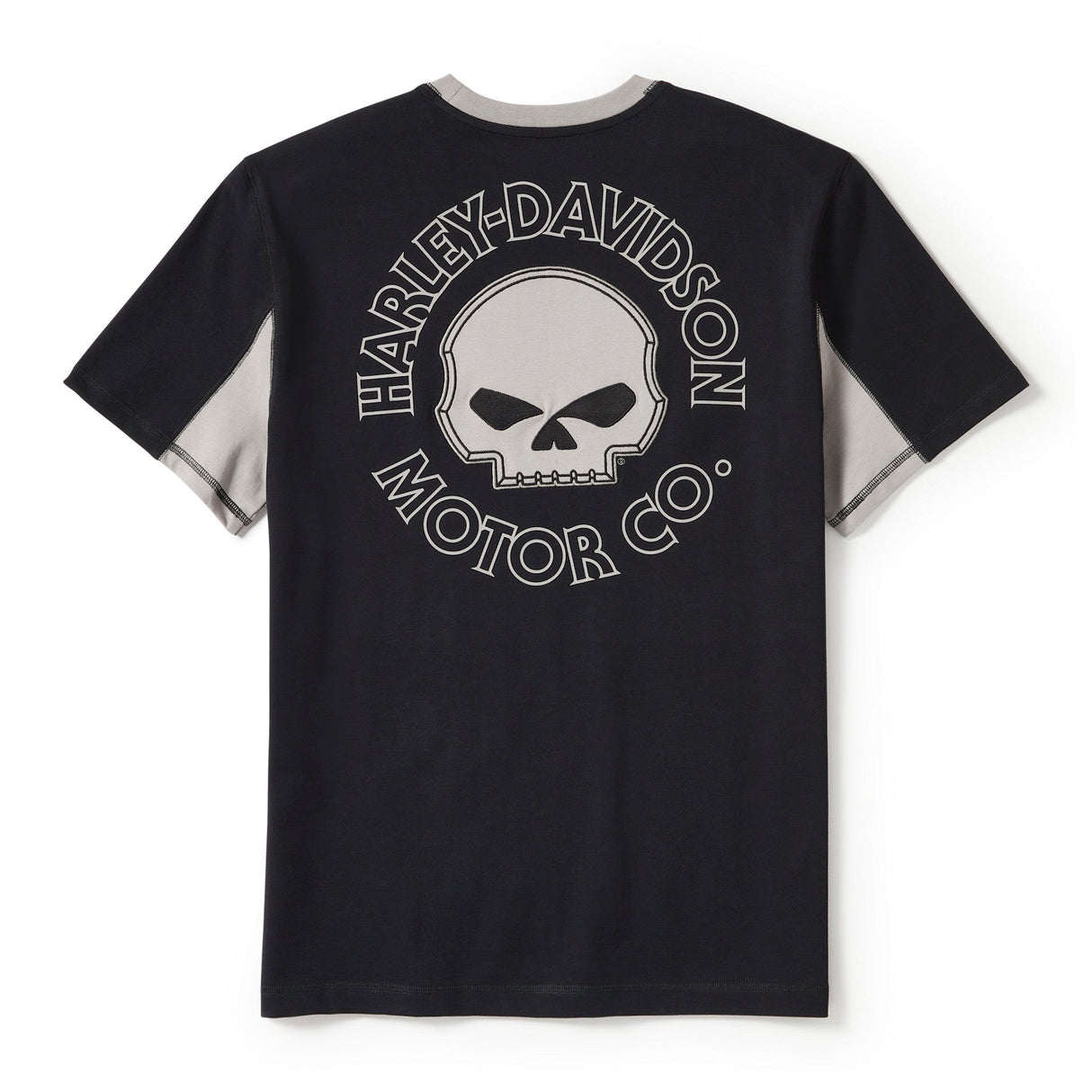 Black t-shirt with Harley-Davidson logo on the back against a white background