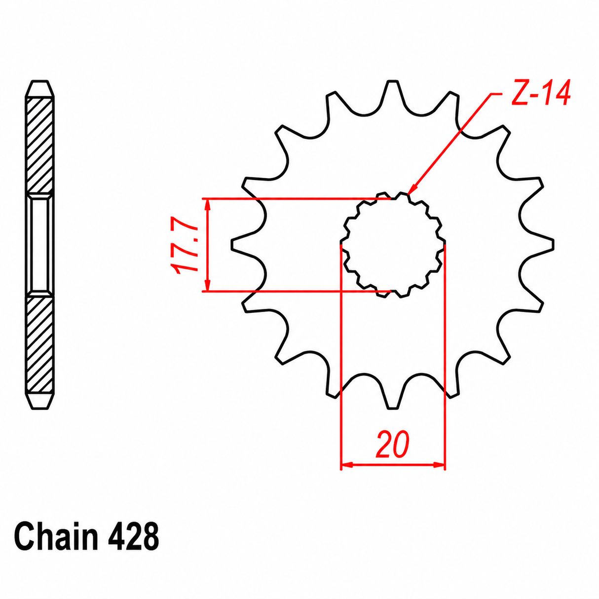 Front Sprocket - Steel 14T 428P