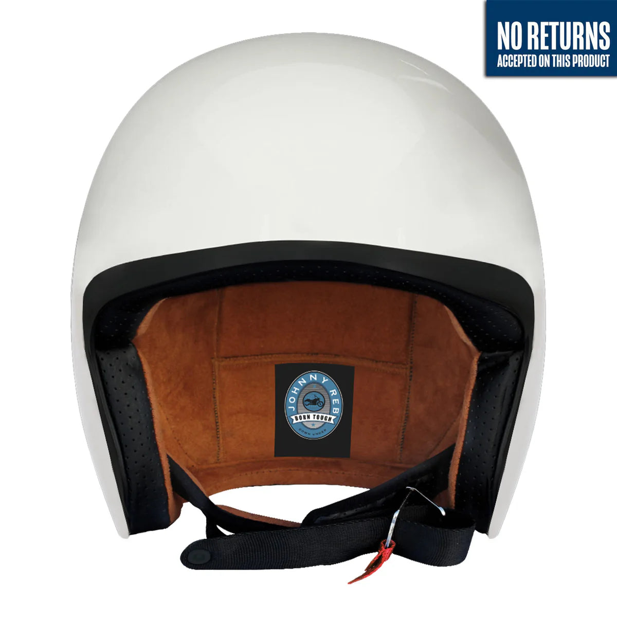 Johnny Rev Burke Open Face Helmet - Gloss White/Brown Lining