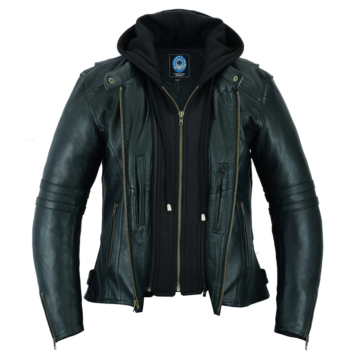 Johnny Reb Women's Hawkesbury Leather Jacket I Removable Hood - Black