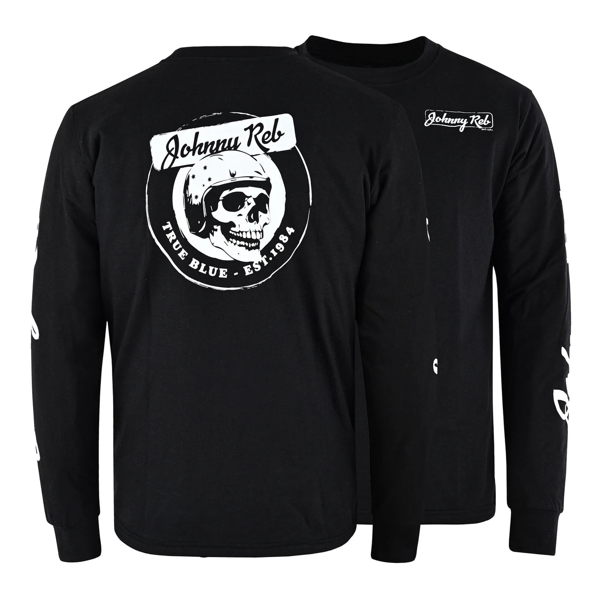 Johnny Reb Men's Skull True Blue Long Sleeve T-Shirt - Black/White