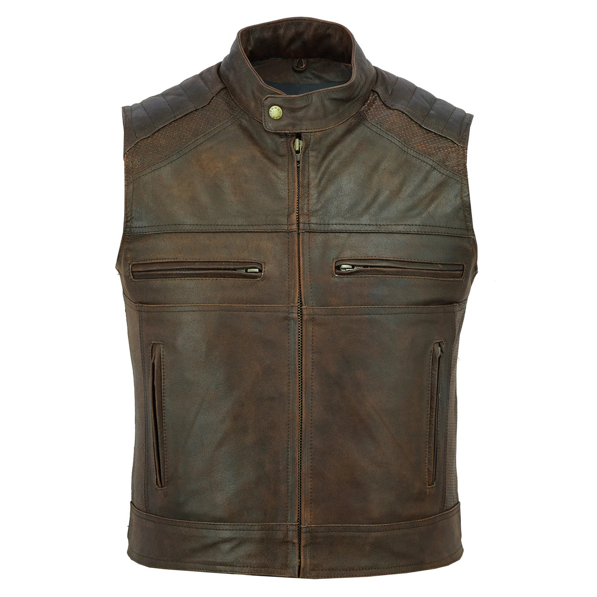 Jonny Reb Men's Botany Village Vintage Leather Vest - Brown