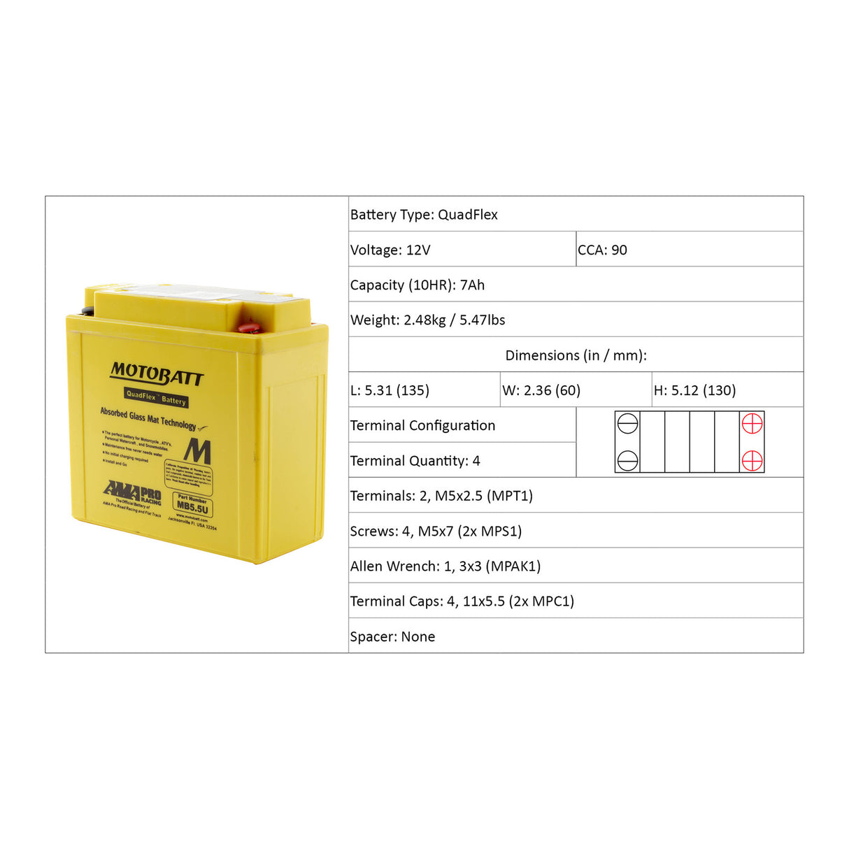 Motobatt Battery Quadflex 12V AGM - MB5.5U *10