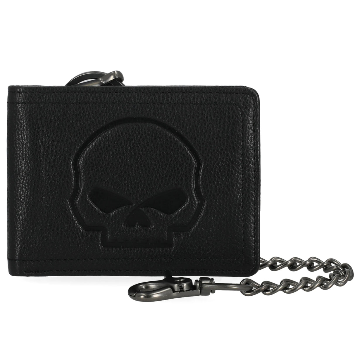 Harley-Davidson Men's Embossed Willie G Skull Genuine Leather Billfold Chain Wallet - Black