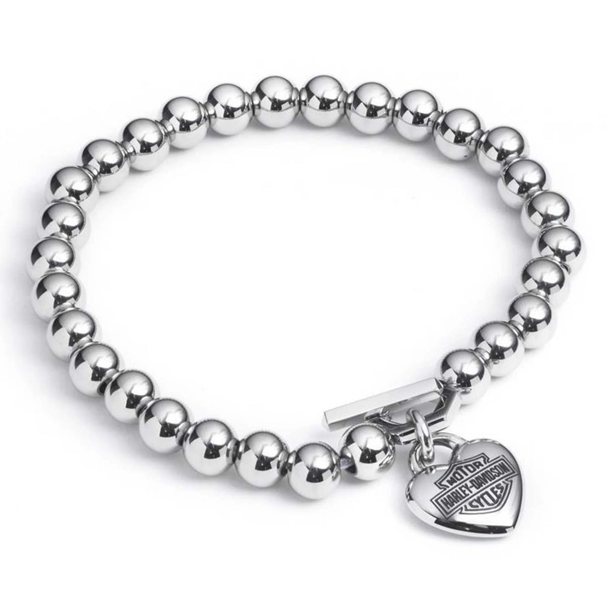 Harley-Davidson Women's 7.5 in. Stretched Bead Bracelet w/ Puffy Heart Charm
