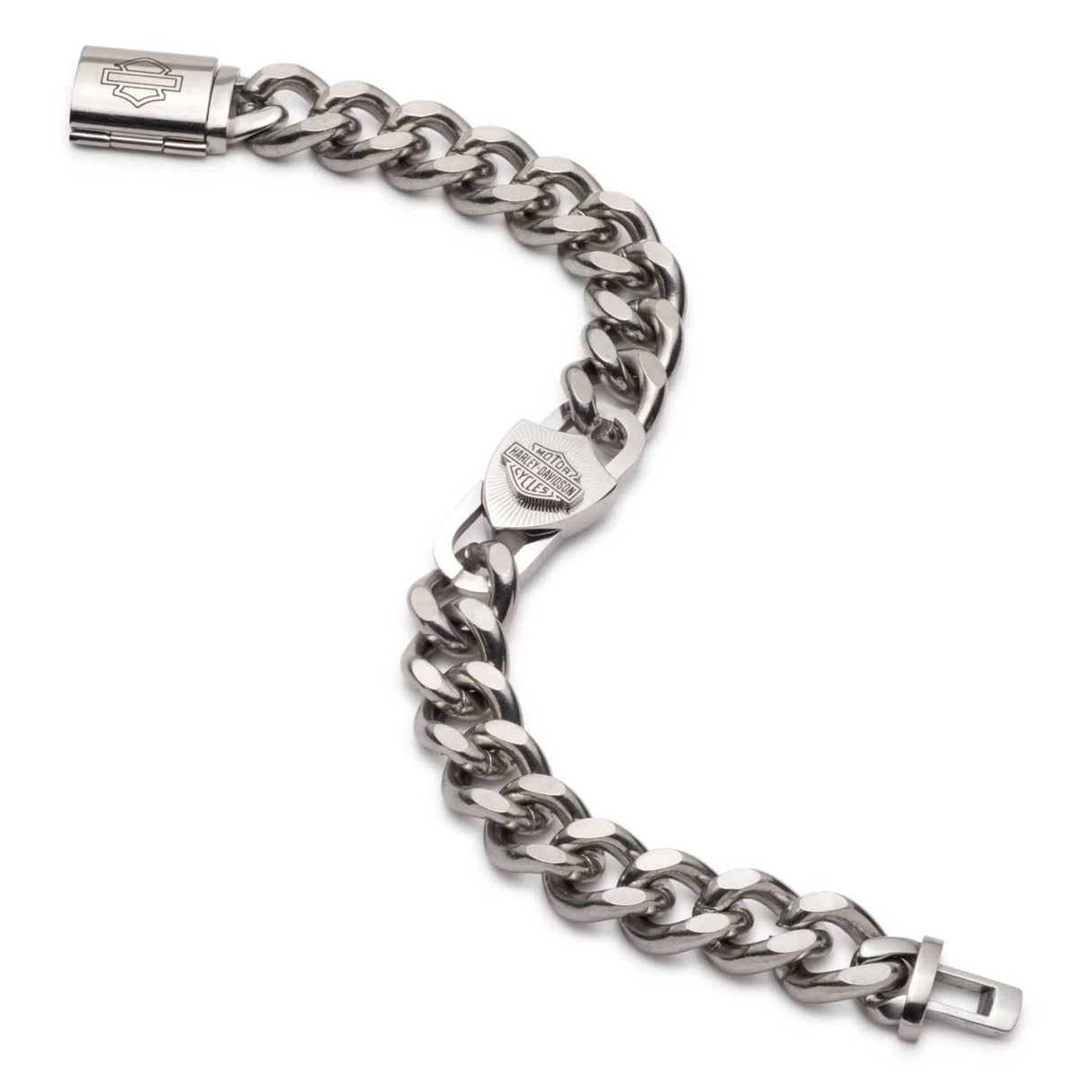 Harley-Davidson Men's B&S Padlock Curb Chain Bracelet - Stainless Steel