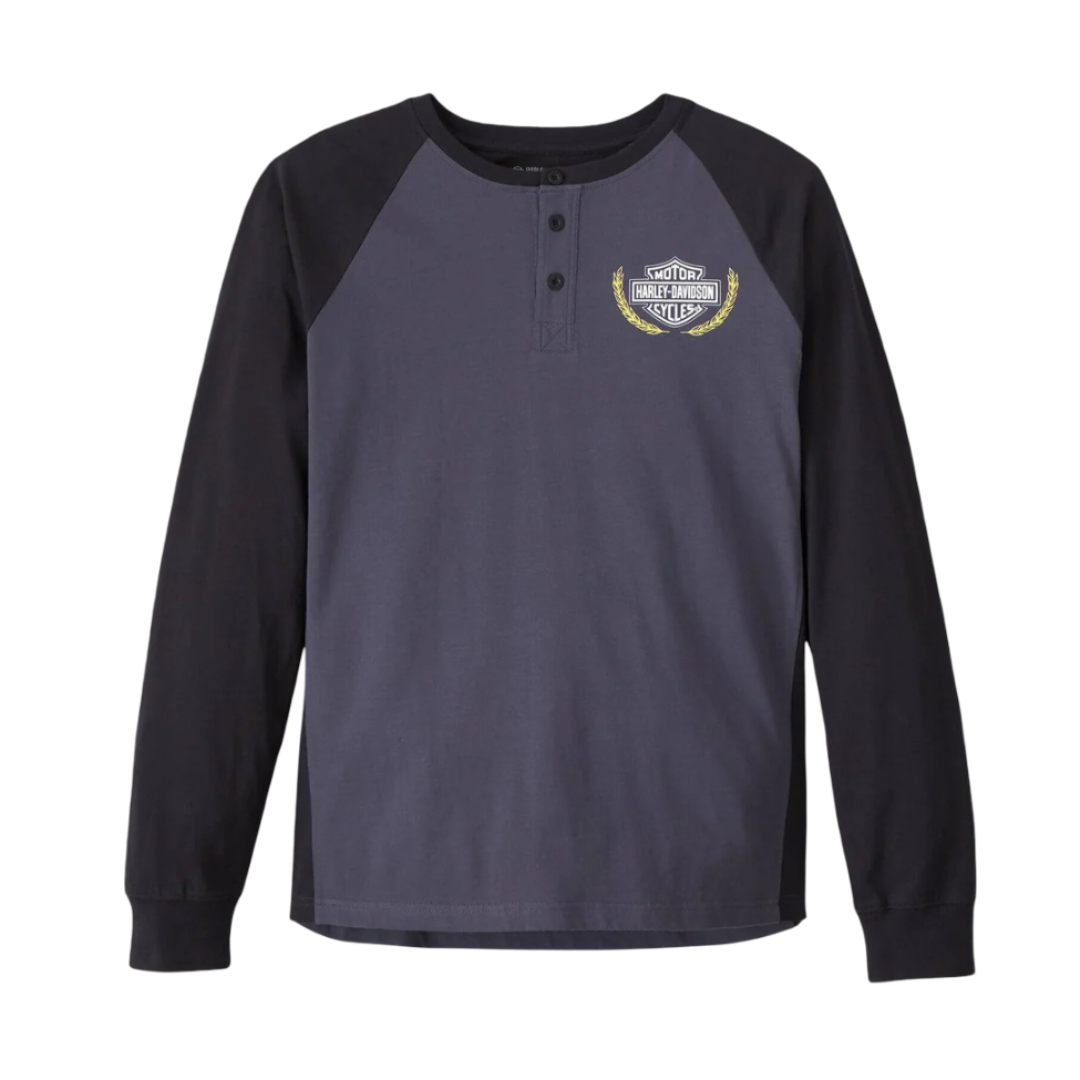 Long-sleeve shirt with black sleeves and gray body on a white background