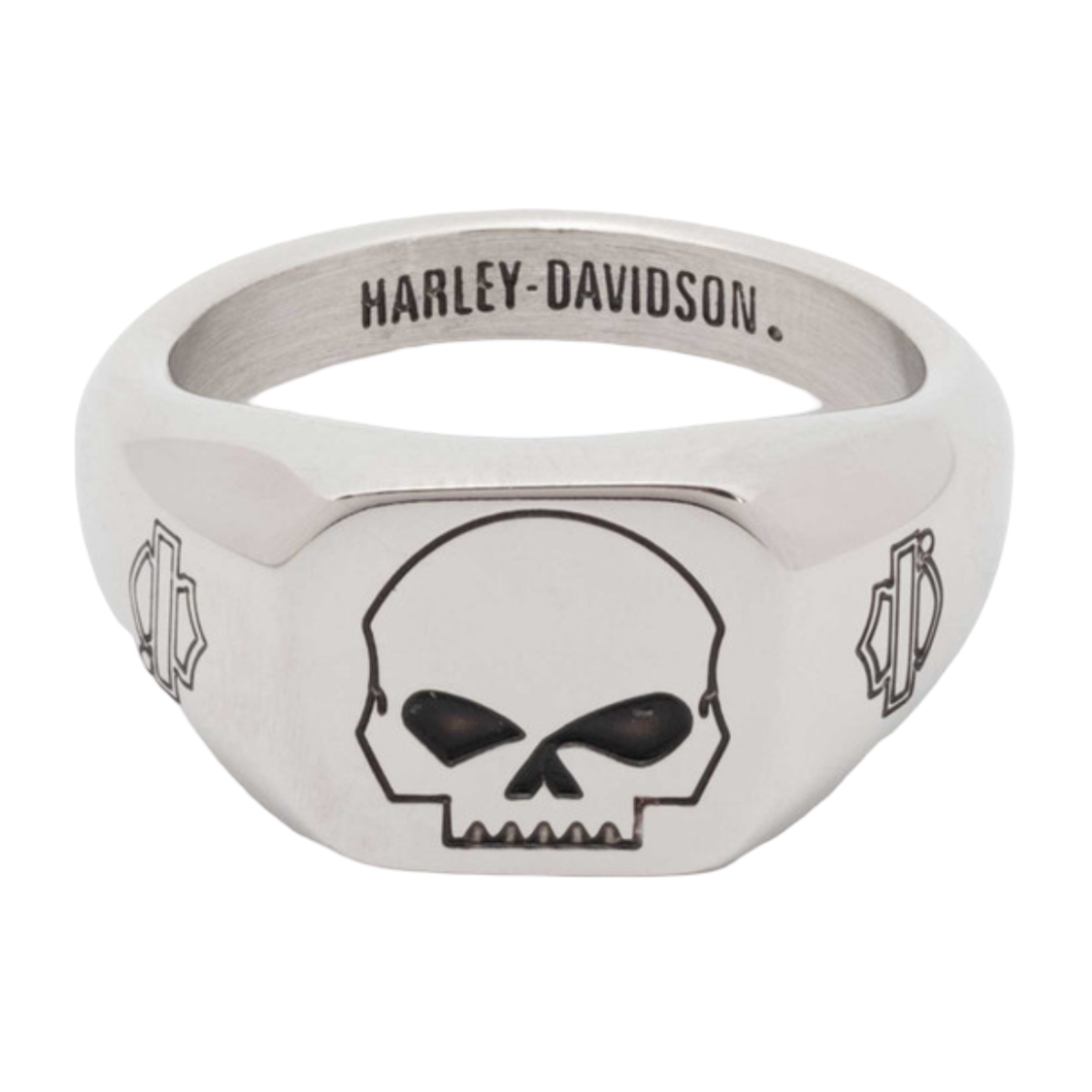 Harley-Davidson Men's Willie G Skull Beveled Edge Ring, Stainless Steel
