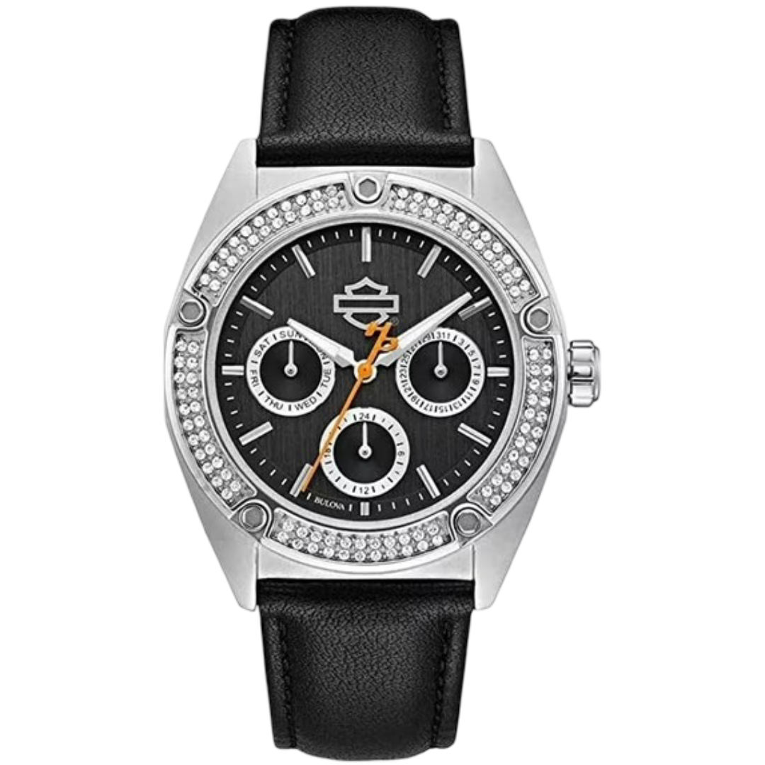 Harley-Davidon Ladies Crystal Embellished Stainless Steel Case Watch