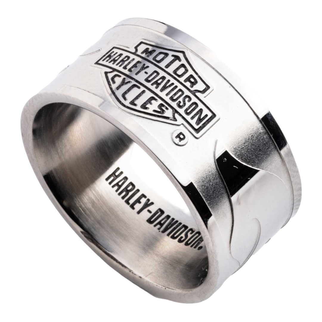 Harley-Davidson Men's Bar & Shield Raised Flame Band Ring, Stainless Steel