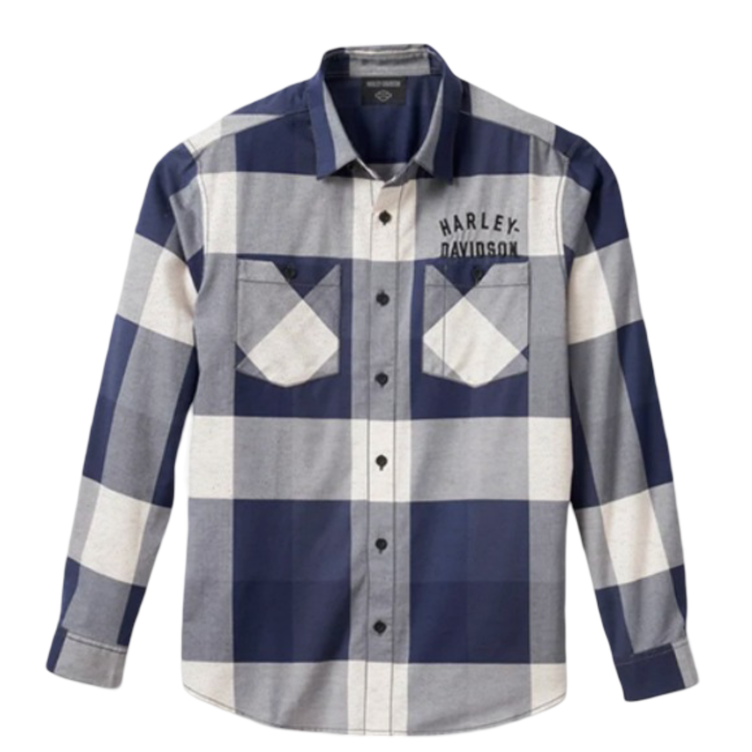 Harley-Davidson Men’s Woven Plaid Long-Sleeve Shirt – Blue