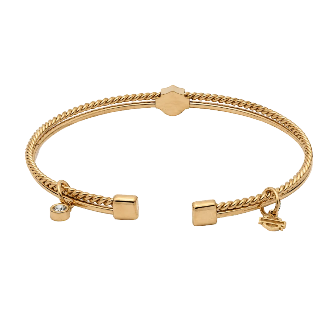 Harley-Davidson Women's Bar & Shield Charms Textured Cuff Bracelet - Gold