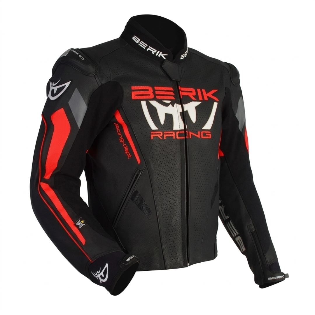 Berik Apex Leather Jacket - Black/Fluro Red