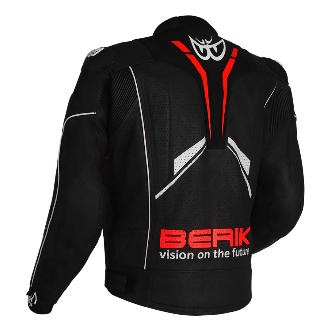 Berik Monza Leather Jacket - Black/Fluro Red