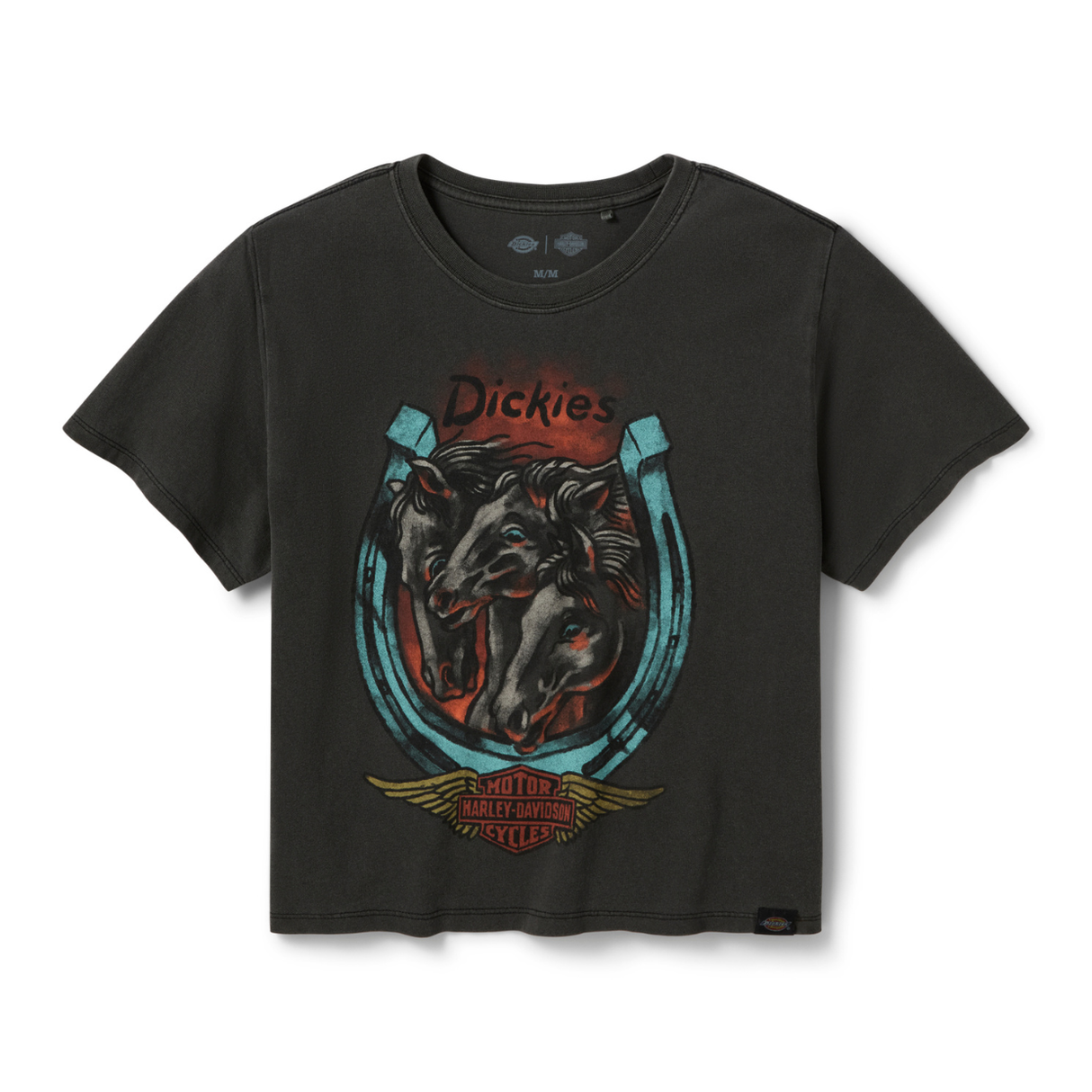 Dickies x Harley-Davidson Women's Triple Horse Boxy Fit Tee - Washed Black