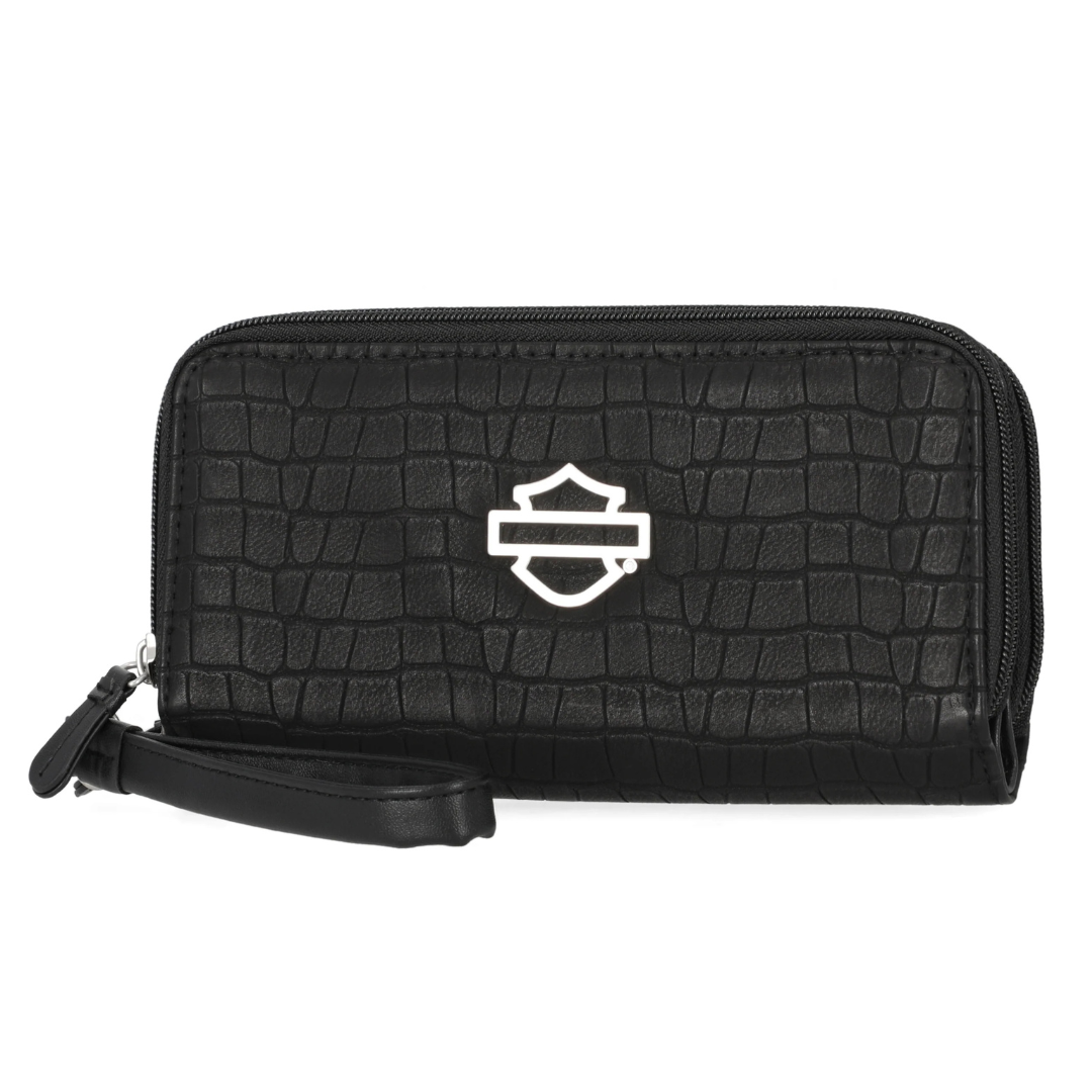 Harley-Davidson Women's Metal Bar & Shield Croco Zip Around w/ Wristlet - Black