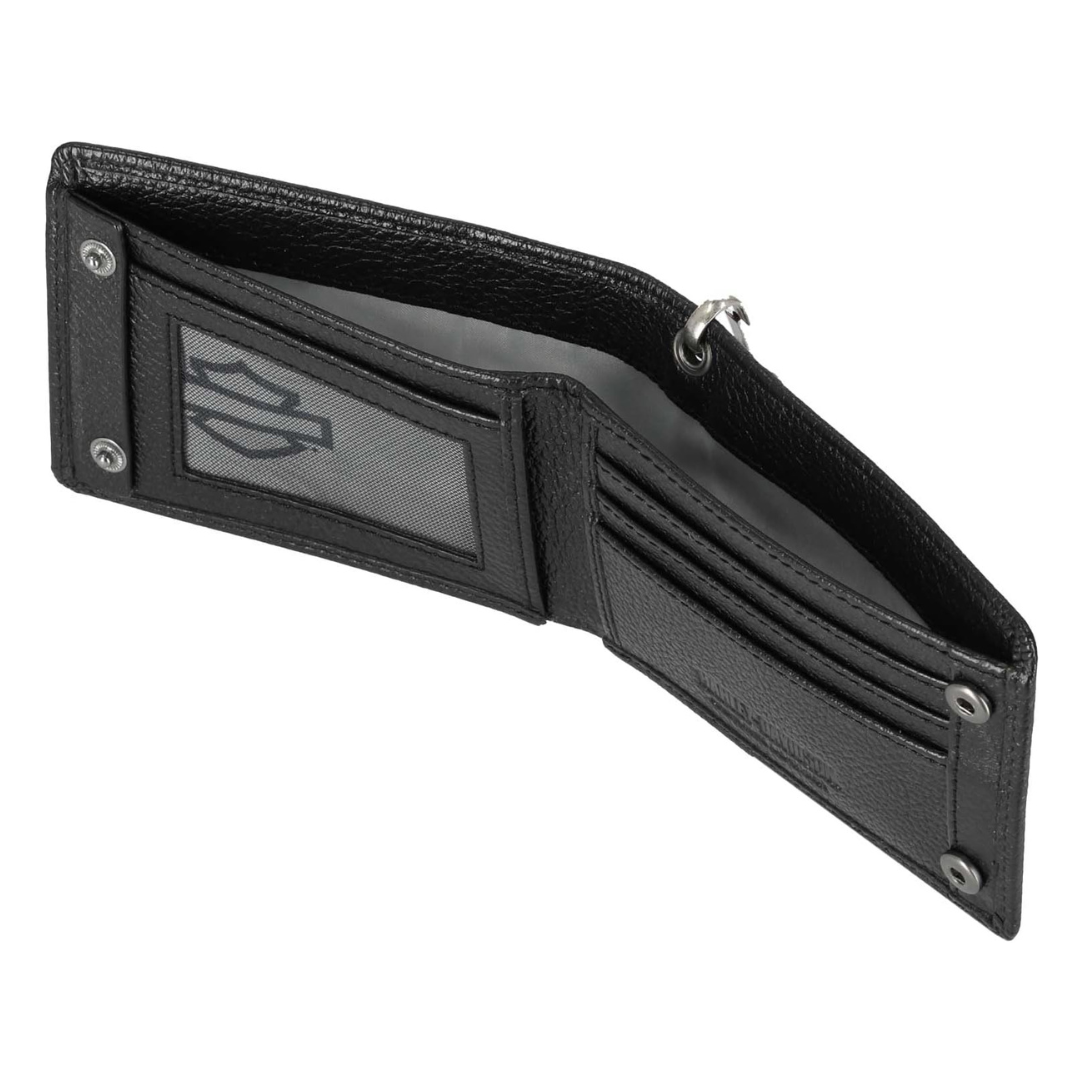 Harley-Davidson Men's Open B&S Slimfold Biker Chain Leather Wallet - Black