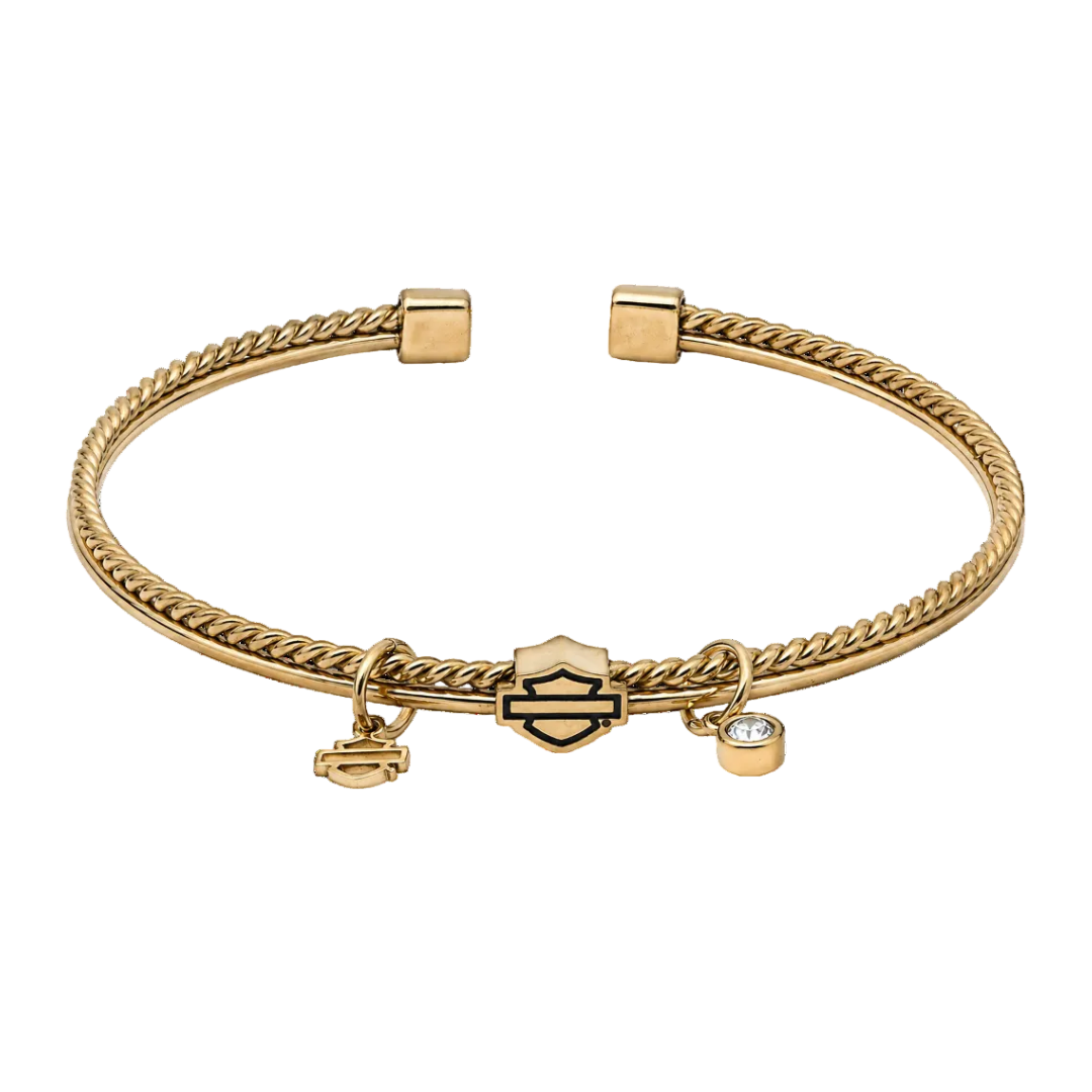 Harley-Davidson Women's Bar & Shield Charms Textured Cuff Bracelet - Gold