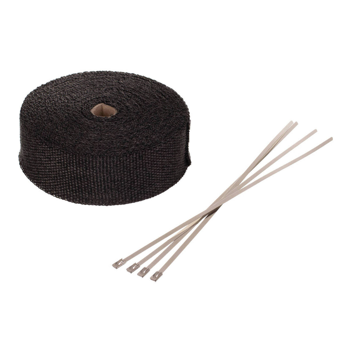 WMP EXHAUST WRAP BLACK 50mm (15m ROLL) - WITH 4 S/S TIES