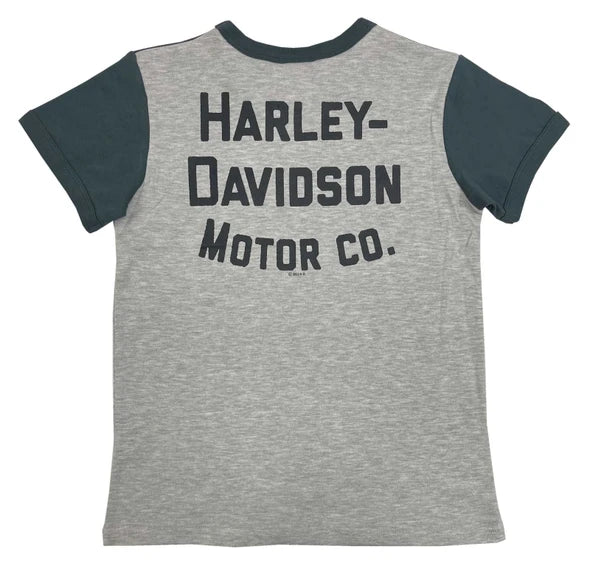 Harley-Davidson Little Boys' B&S Colorblocked Short Sleeve Ringer Tee - Gray