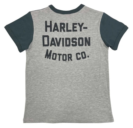Harley-Davidson Little Boys' B&S Colorblocked Short Sleeve Ringer Tee - Gray