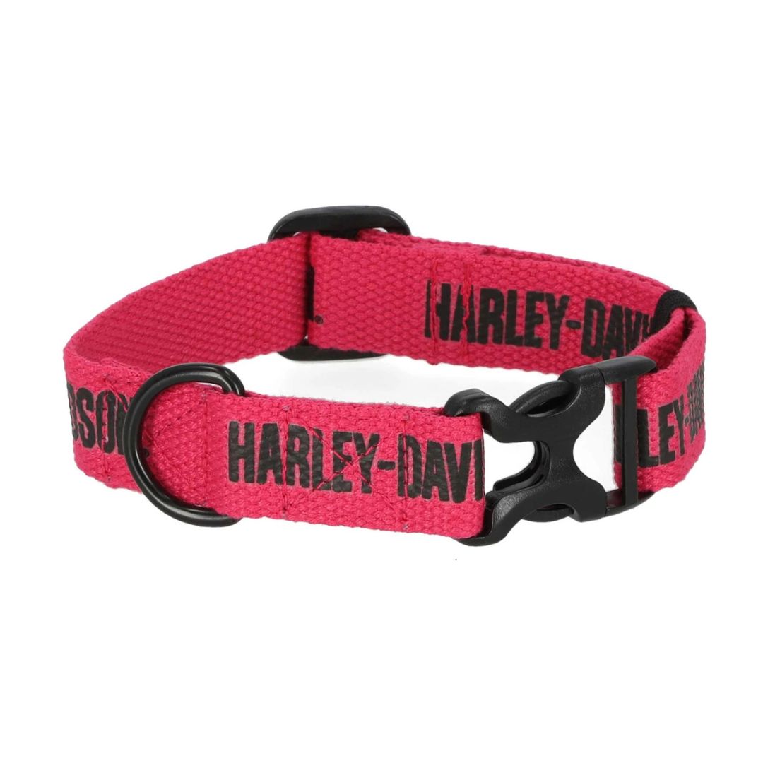 Harley-Davidson Cotton Webbing H-D Text Adjustable Pet Collar – Pink/Black
