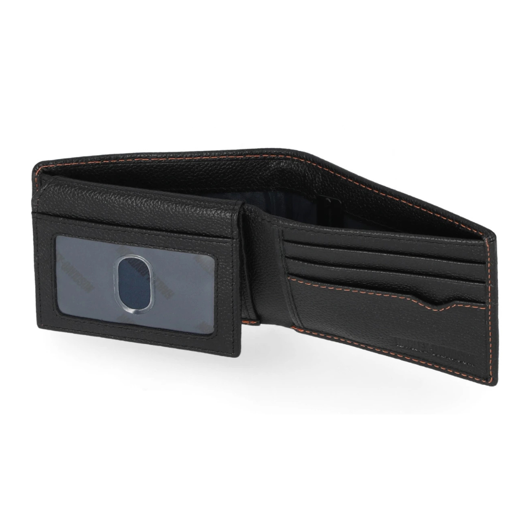 Harley-Davidson Men's Classic Genuine Pebble Leather Skull Passcase Wallet - Black