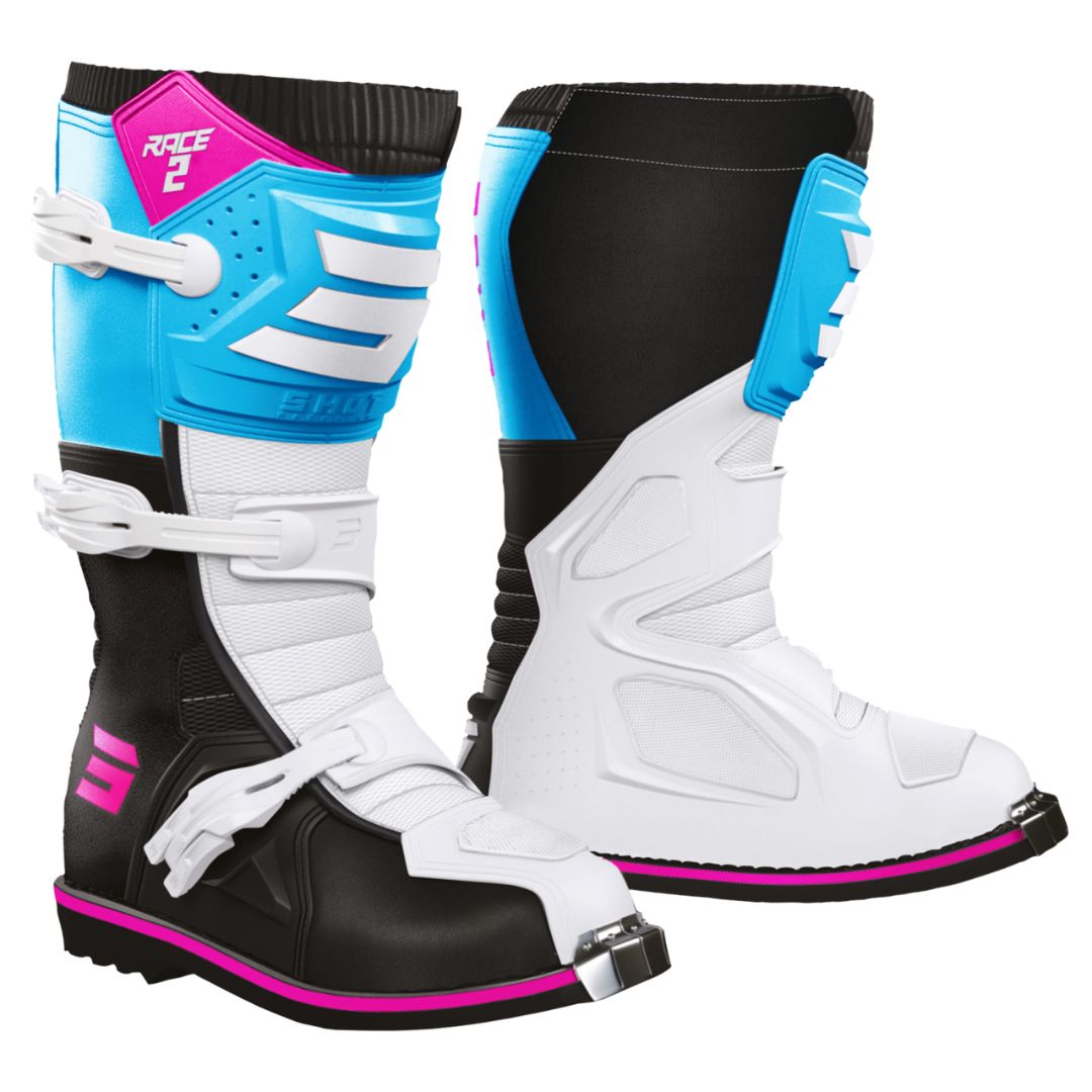 Shot Race 2 Kid's Boots - White/Blue/Pink