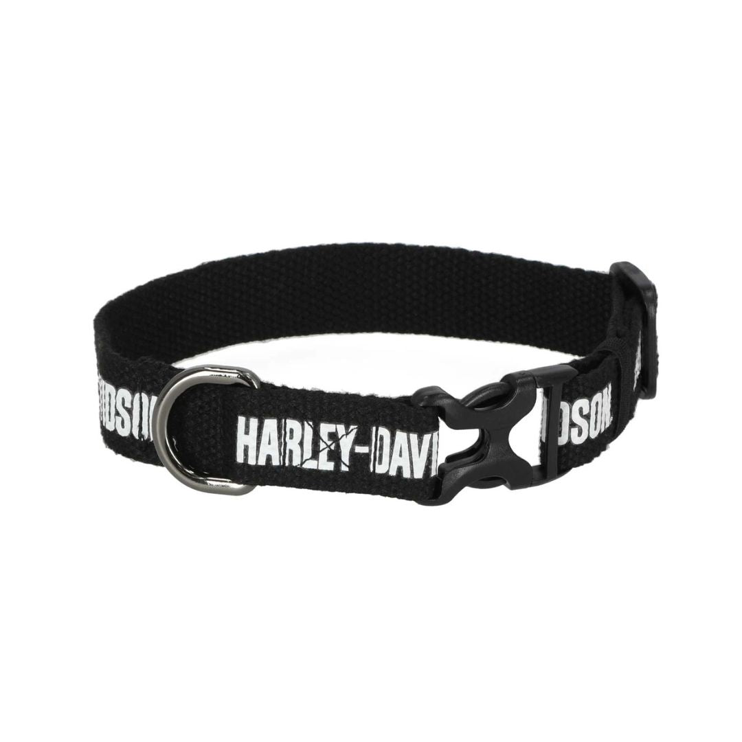 Harley-Davidson Cotton Webbing H-D Text Adjustable Pet Collar – Black/White