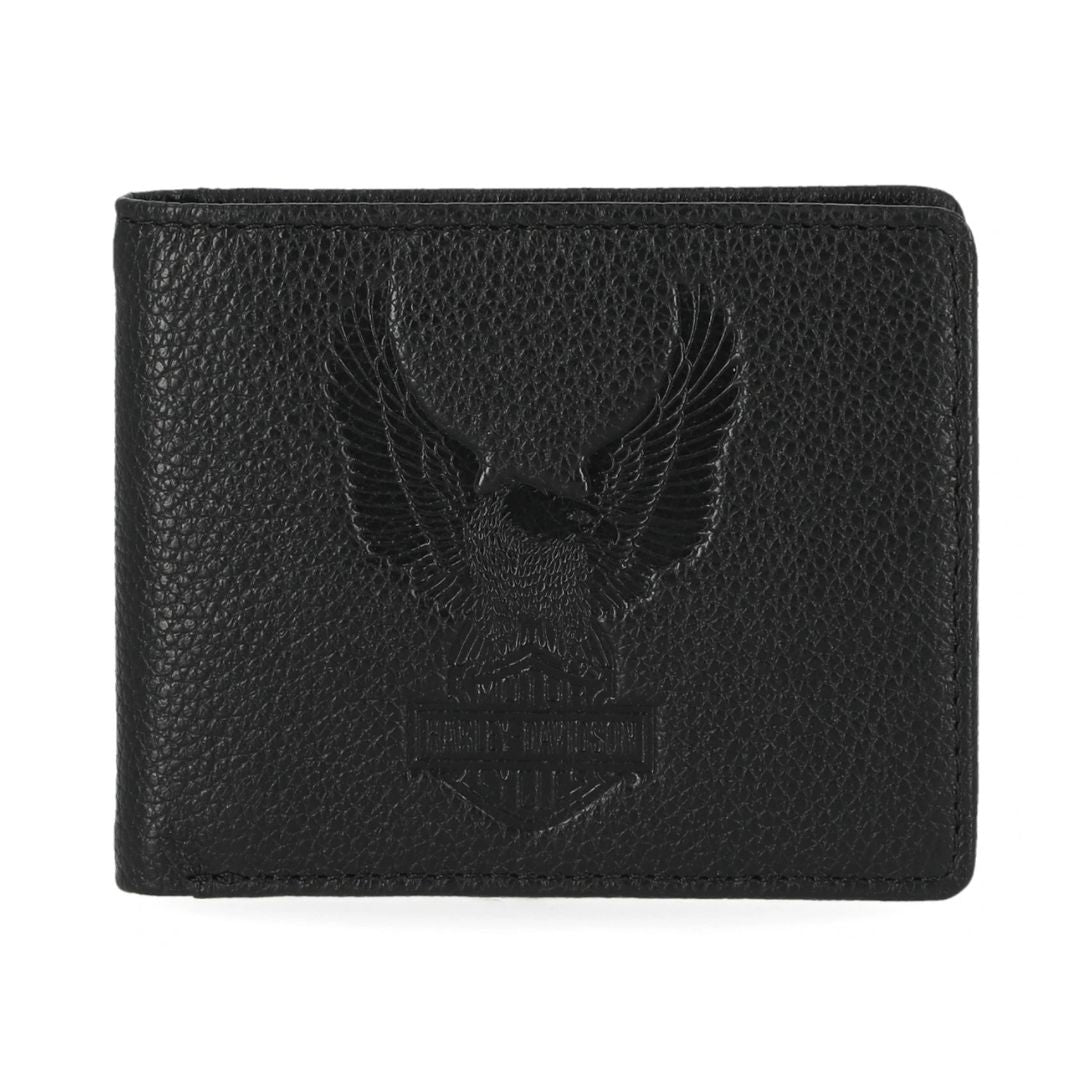 Harley-Davidson Men's Pebble Leather Classic Eagle Billfold Wallet - Black