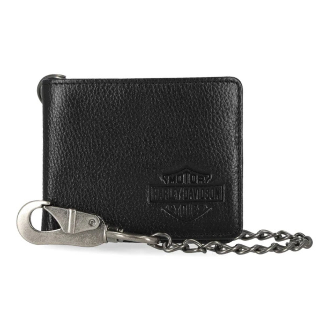 Harley-Davidson Men's Bar & Shield Core Pebble Biker Chain Bi-Fold Wallet - Black
