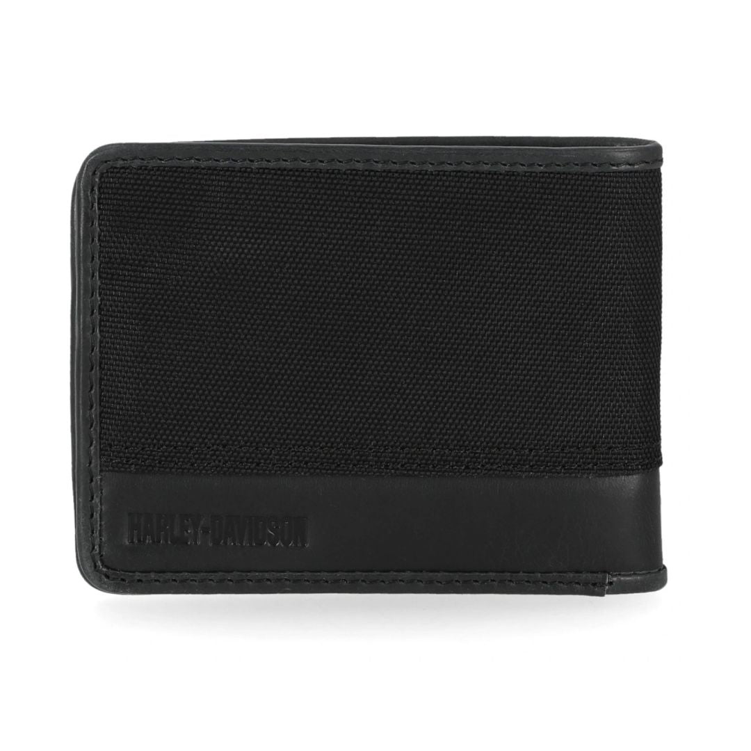Harley-Davidson Men's Billfold Canvas & Leather Wallet - Black