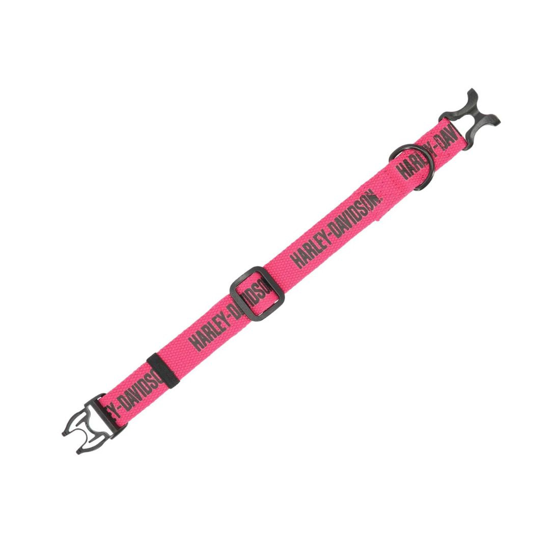 Harley-Davidson Cotton Webbing H-D Text Adjustable Pet Collar – Pink/Black
