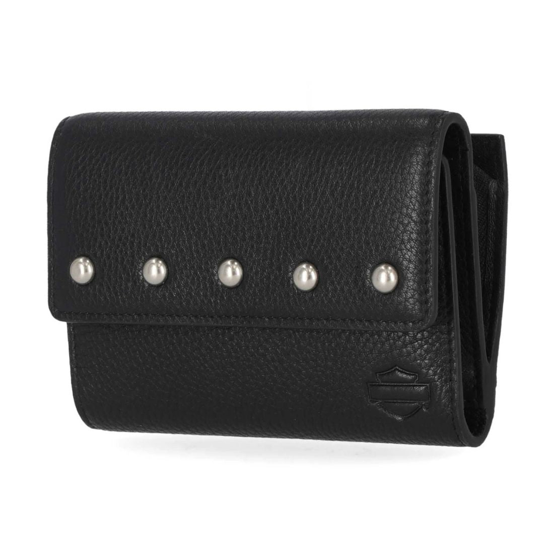 Harley-Davidson Women's Pebble Leather Bar & Shield Billfold Wallet - Black